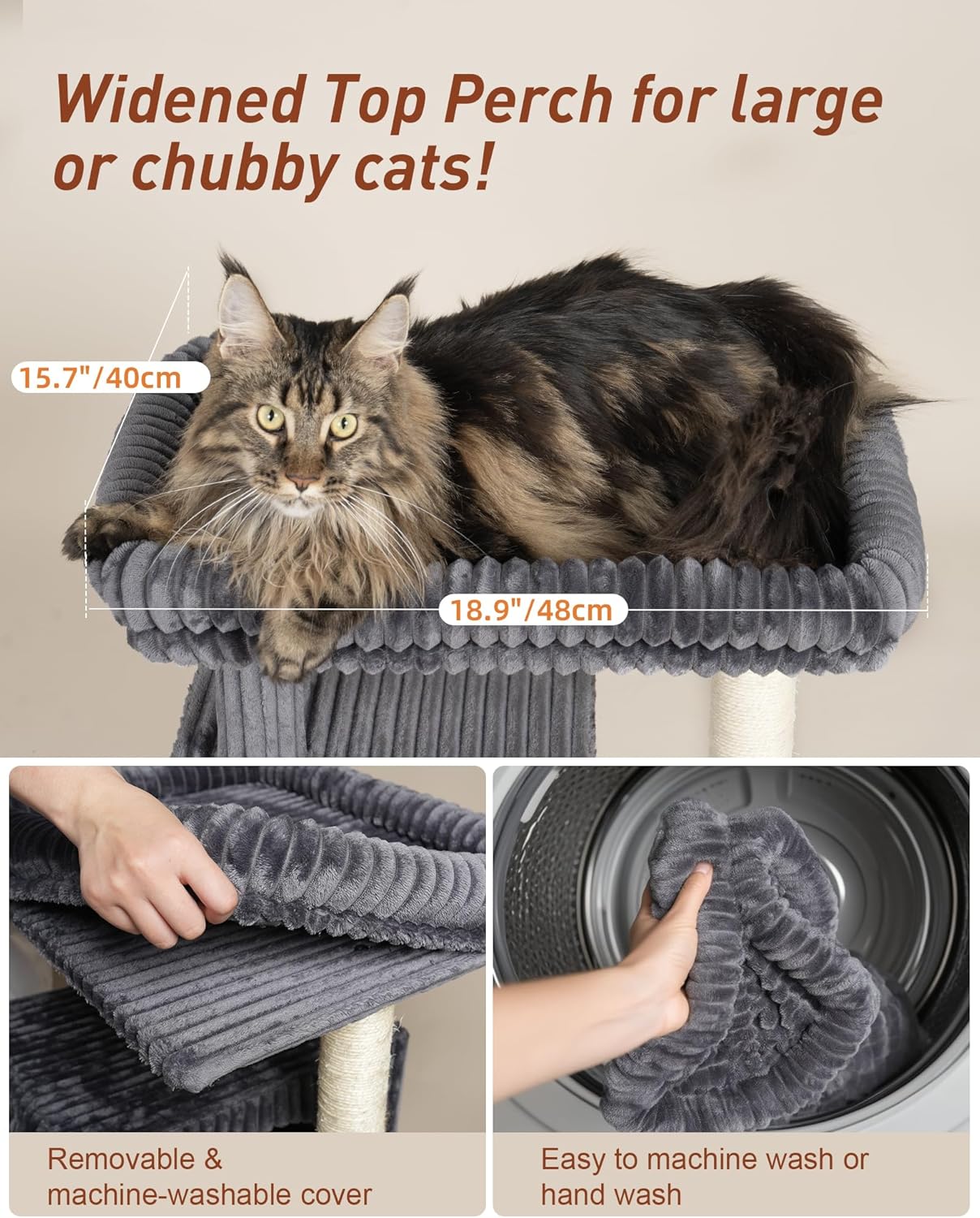 Cat Tree for Large Cat, 22.8” Cat Tower with Scratching Post, 20.9 * 15.7in Perch Bed for Adult Cats, Cat Condo with 2 Caves for Indoor Cats, Dark Gray - Pet Explorer