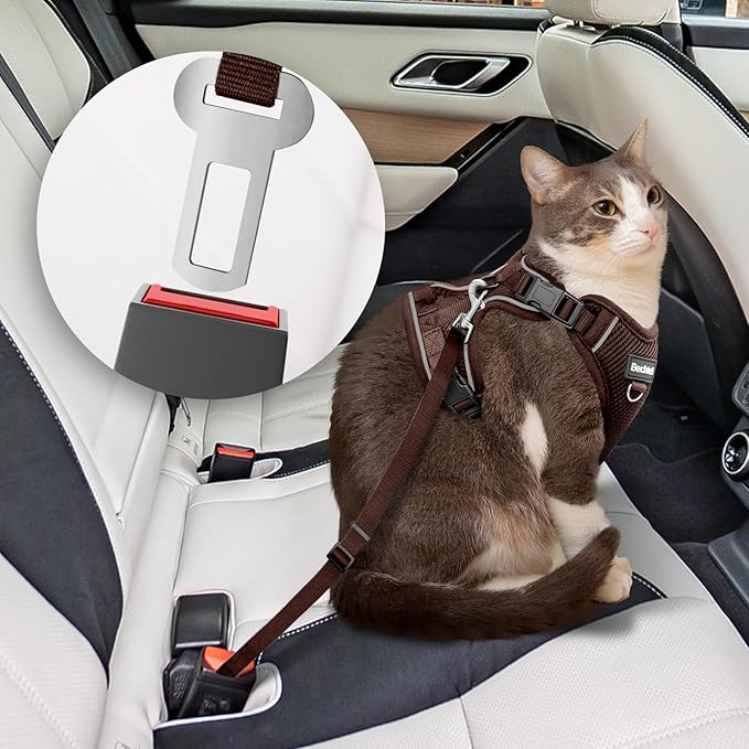 Kitten Harness and Leash Seat - Escape Proof Adjustable Cat Harness, Comfortable Soft Lightweight, Use Safe & Easy, Walking Travel Kitten Harness for Small Medium Large Cats, Brown, XXS(1-3lb)