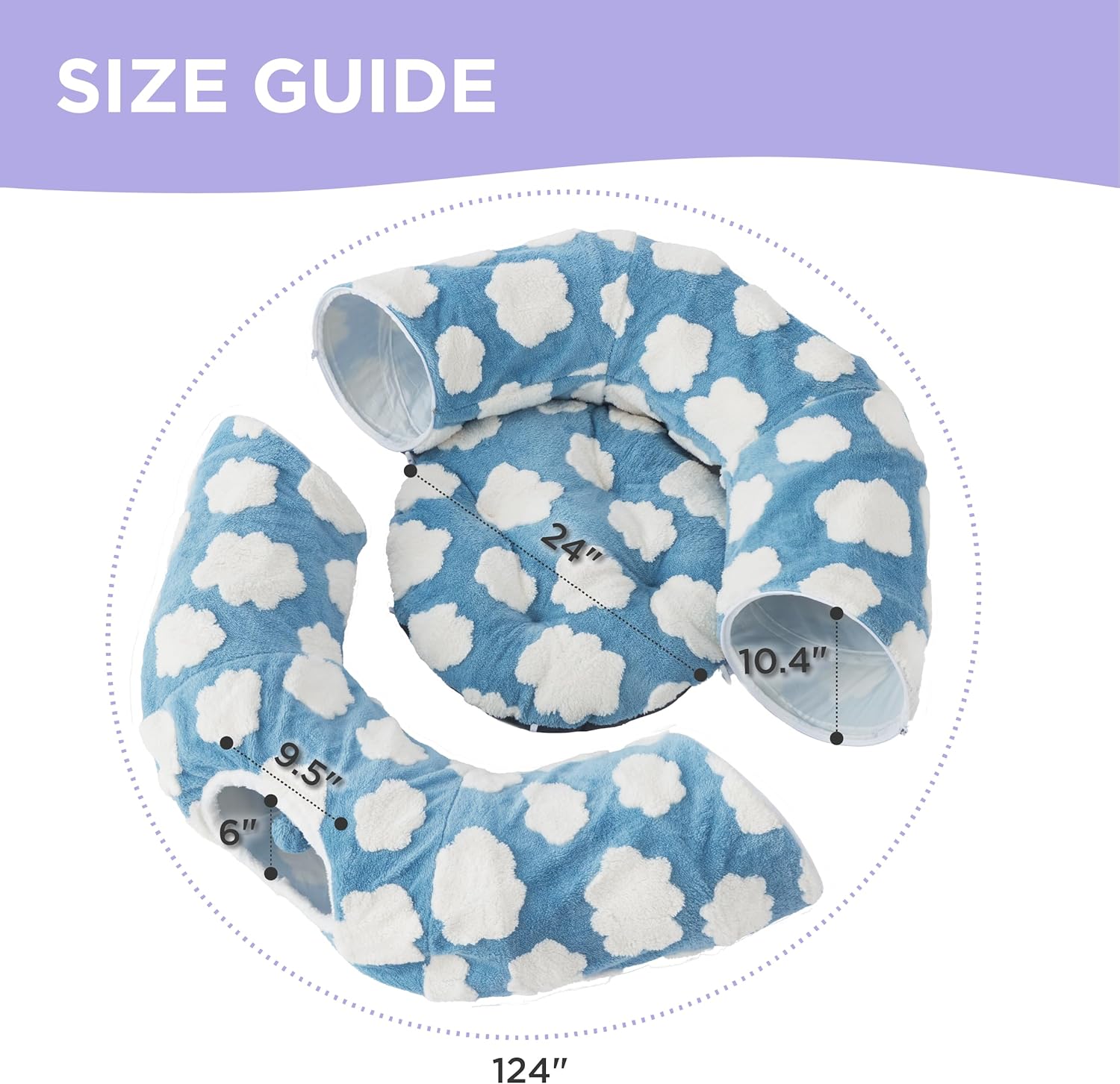 Lesure Large Cat Tunnel Bed - Cute Donut Bed for Indoor Cats with Washable Circle Cushion, Round Pet Peekaboo Cave Toy for Multi Kitten/Puppy/Rabbit, Large Blue - Pet Explorer
