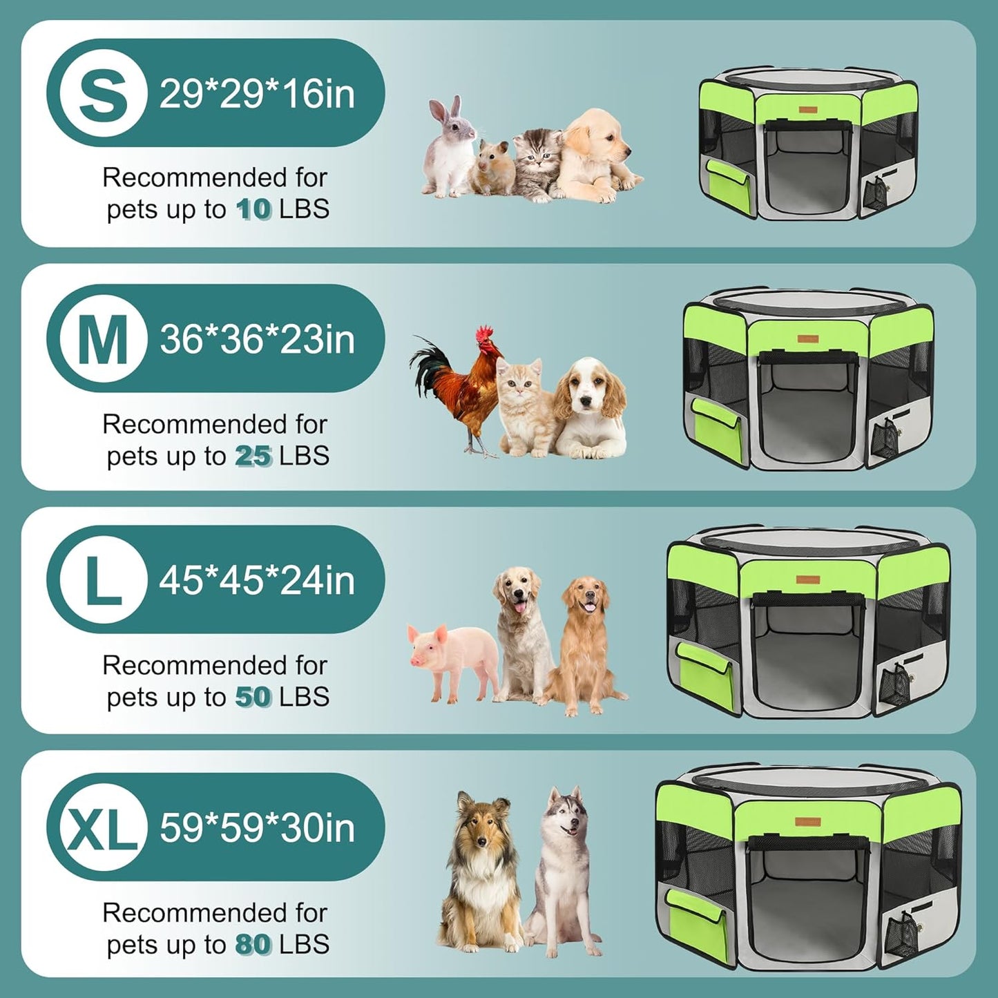 Dog Playpen, Portable Pet Play Pen for Cat, Puppies, Rabbits, Chickens, Foldable Large-Capacity Pet Tent for Indoor/Outdoor Travel Camping Green - Pet Explorer