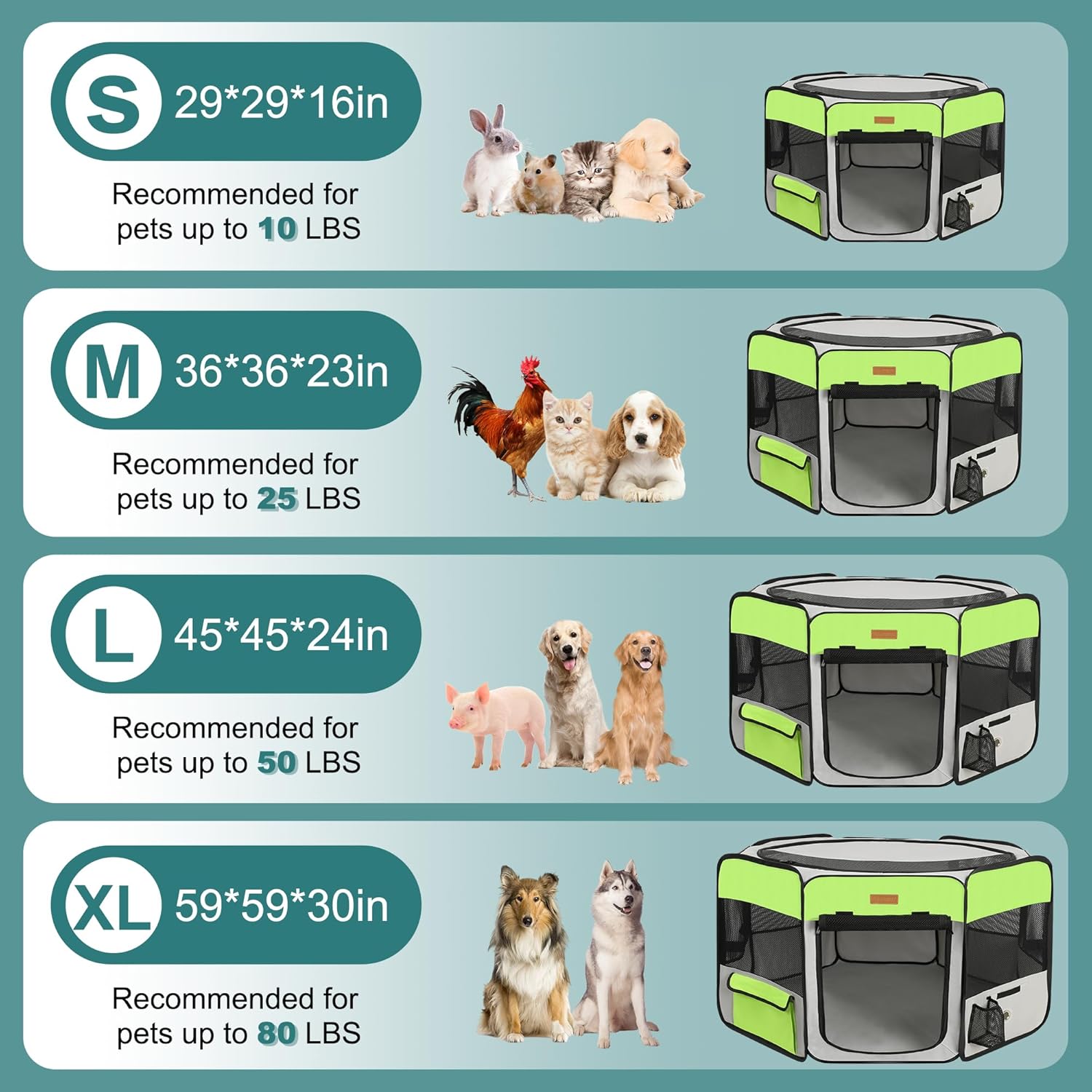 Dog Playpen, Portable Pet Play Pen for Cat, Puppies, Rabbits, Chickens, Foldable Large-Capacity Pet Tent for Indoor/Outdoor Travel Camping Green - Pet Explorer
