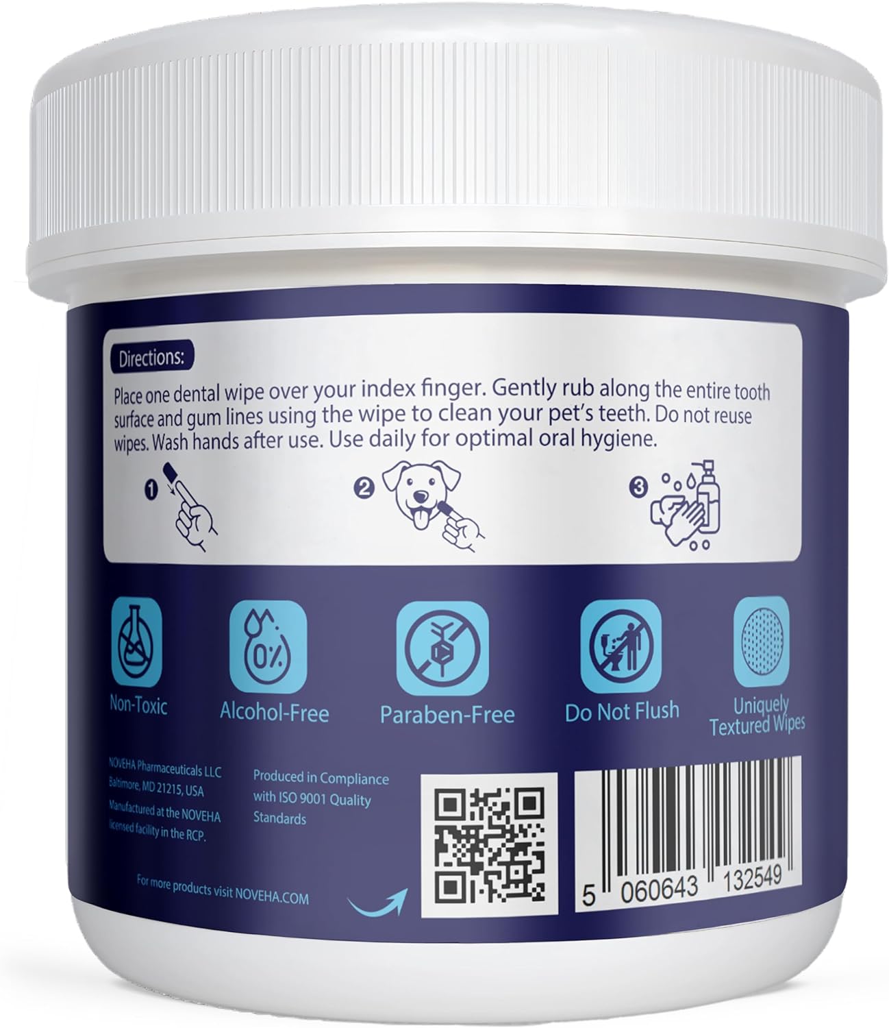 NOVEHA Pets Dental Finger Wipes for Dogs & Cats | Freshens Breath, Reduces Plaque | Healthier Gums | Clean Teeth No Toothbrush | Vet Recommended Effective Natural Oral Care (50 pcs, Mint) - Pet Explorer