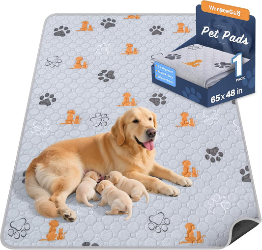 Washable Pee Pads for Dogs, 1 Pack Absorbent Reusable Training Dog Pads Pet Puppy Pads, Non-Slip Potty Pads for Whelping, Playpen, Crate, Bed, Orange, 65"x48" - Pet Explorer