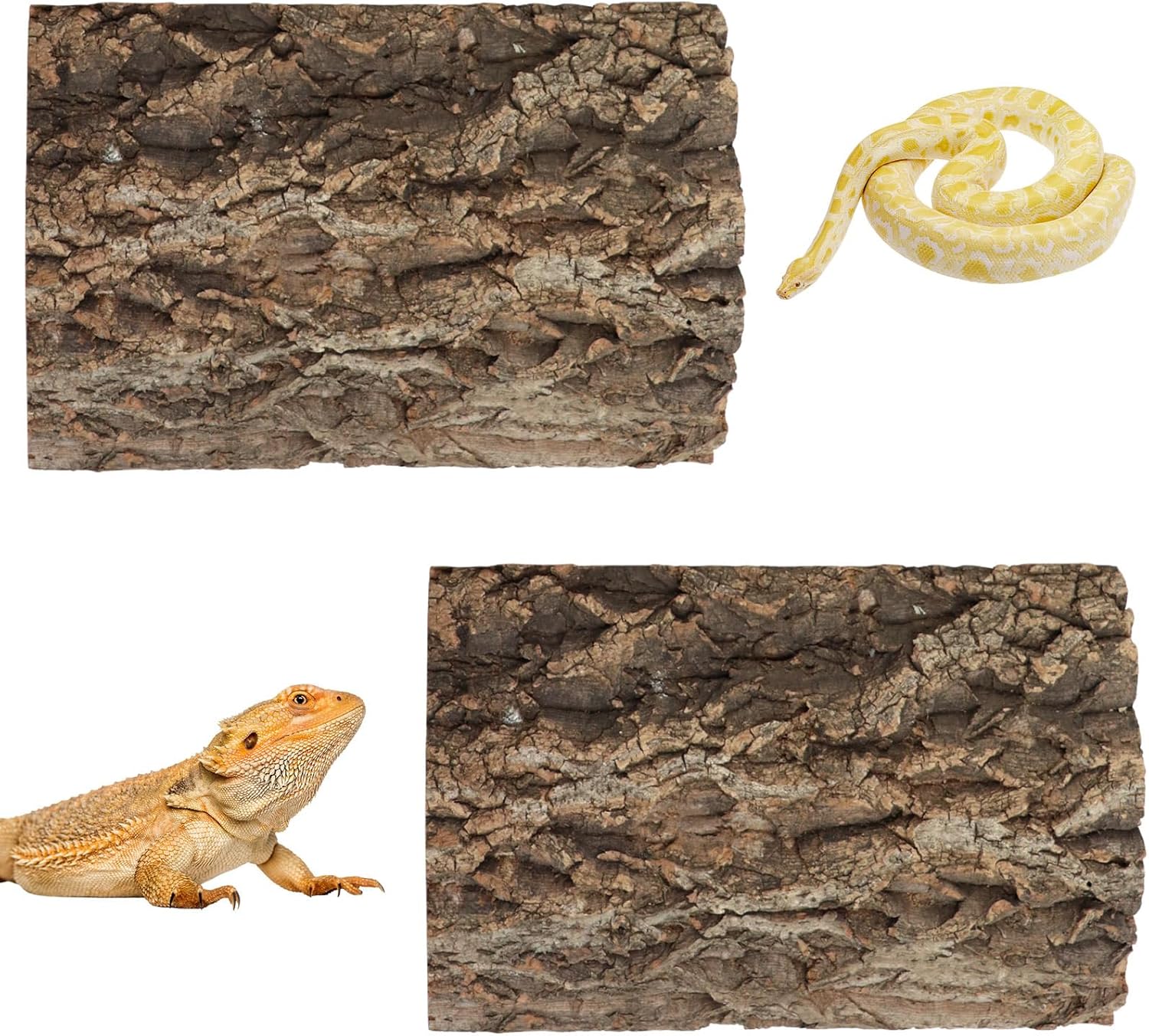 2 Pack Cork Bark Background for Reptiles Tank & Terrarium, 11.8 × 7.9 Inch Reptile & Amphibian Climbing Wall, Aquarium Decor Accessories for Turtle Bearded Dragon Chameleon Snake Lizard Hermit Crab - Pet Explorer