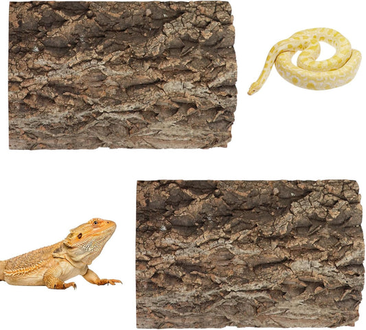 2 Pack Cork Bark Background for Reptiles Tank & Terrarium, 11.8 × 7.9 Inch Reptile & Amphibian Climbing Wall, Aquarium Decor Accessories for Turtle Bearded Dragon Chameleon Snake Lizard Hermit Crab - Pet Explorer