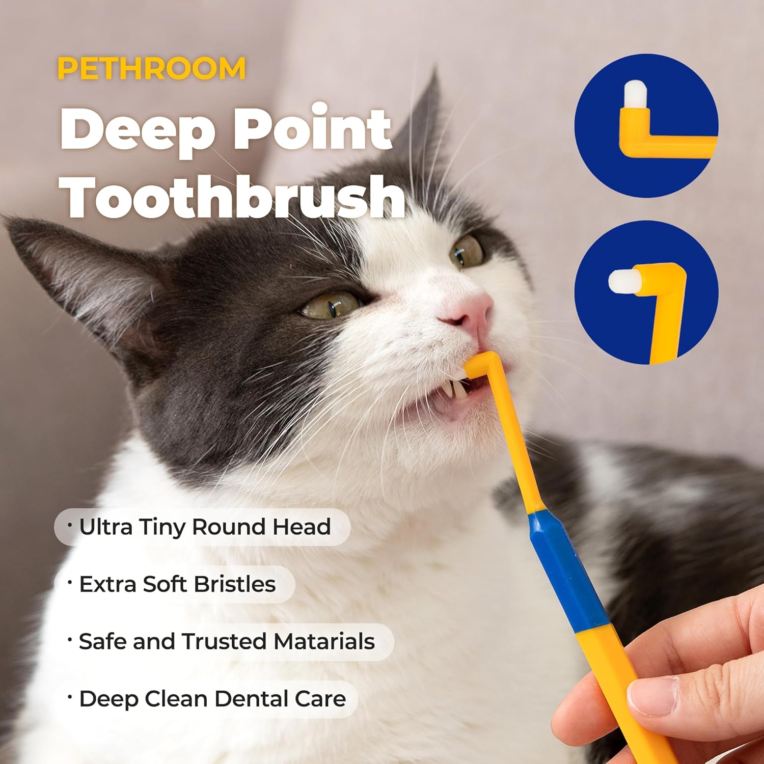 PETHROOM] Pet Toothbrush for Cats and Dogs | Round Shaped Head with Ultra Soft Bristle for Deep Cleaning Dental Care, Kitten and Small Dogs, Tartar Plaque Removal (Deep Point) - Pet Explorer