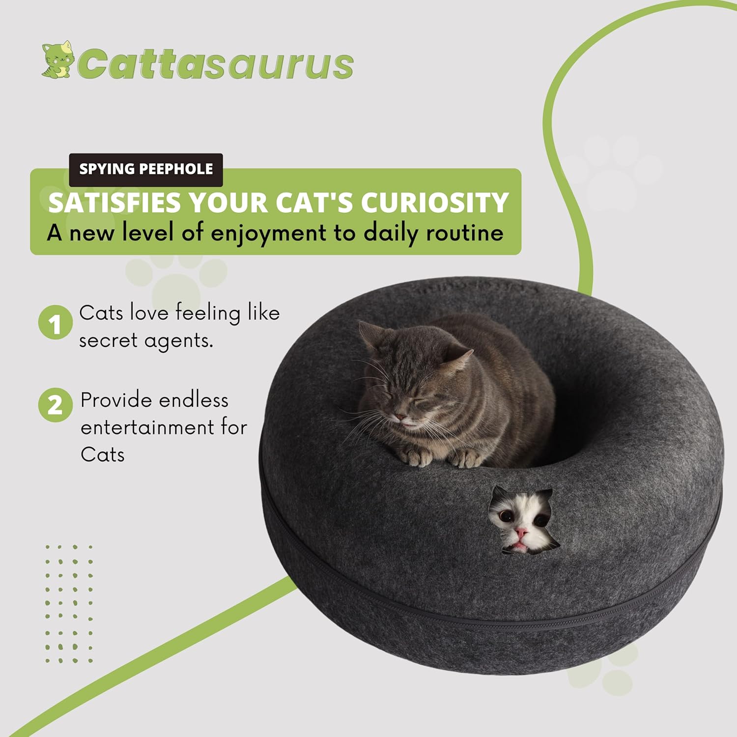 CATTASAURUS Peekaboo Cat Cave for Multiple & Large Cats Up to 30-45 Lbs, Scratch Detachable & Washable Tunnel Bed, Comfy Donut Cat Cave (Dark Gray, Large) - Pet Explorer