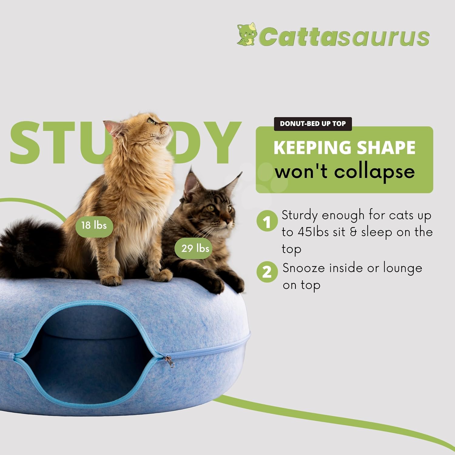 Cattasaurus Peekaboo Cat Cave for Multiple & Large Cats Up to 30-45 Lbs, Scratch Detachable & Washable Tunnel Bed, Comfy Donut Cat Cave (Blue, Jumbo) - Pet Explorer