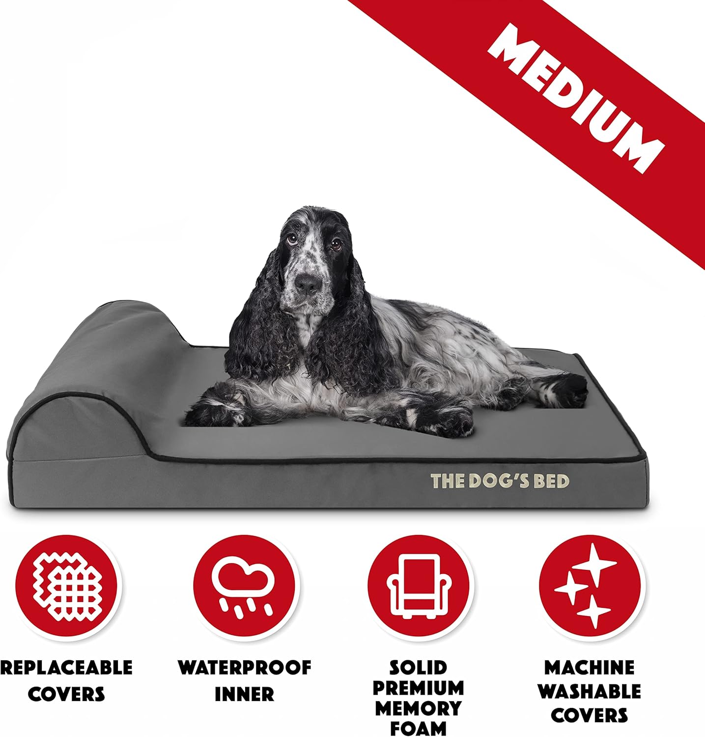 The Dog’s Bed Orthopedic Headrest Dog Bed Med Grey/Black 34x22, Memory Foam, Pain Relief: Arthritis, Hip & Elbow Dysplasia, Post Surgery, Lameness, Veterinary Approved, Waterproof Washable Cover - Pet Explorer