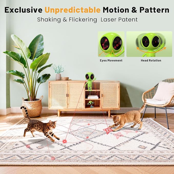Cat Laser Toy, 2-in-1 Interactive Toys with Dual Laser & Catnip UFO Dangler, Smart Motion-Activated Random Trajectory, 4 Speed Modes, Rechargeable, Quiet & Clamp Design for Bored Indoor Cats