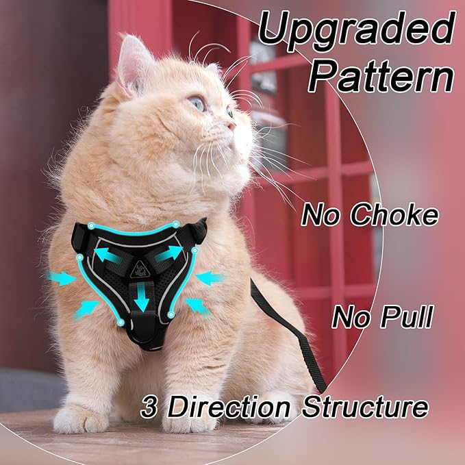 Cat Harness and Leash Set: Upgraded Escape Proof Vest with Lead for Large Cat Small Dog Puppy Walking, Soft Jacket Reflective Strips, Black (M)