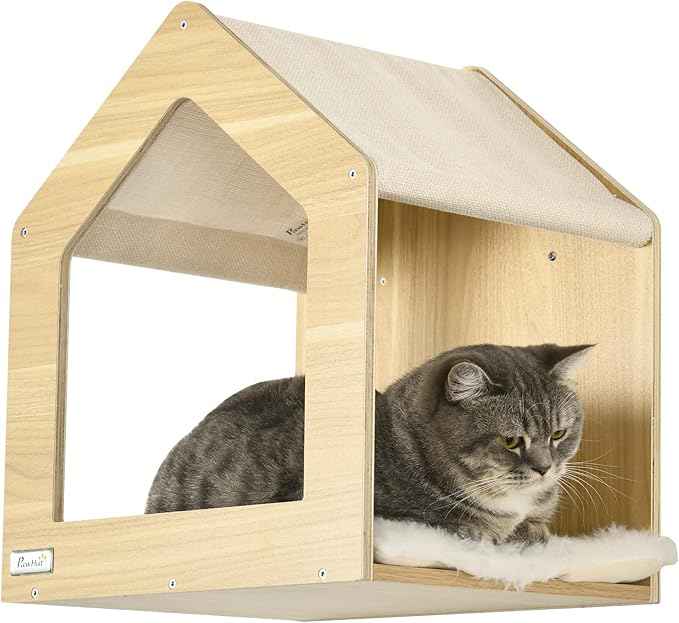 10-Piece Wall-Mounted Cat Tree Set, Multi-Level Cat Climbing Shelves with House, Hammocks, Perches and Scratching Posts for Indoor Cats, Wooden Cat Furniture