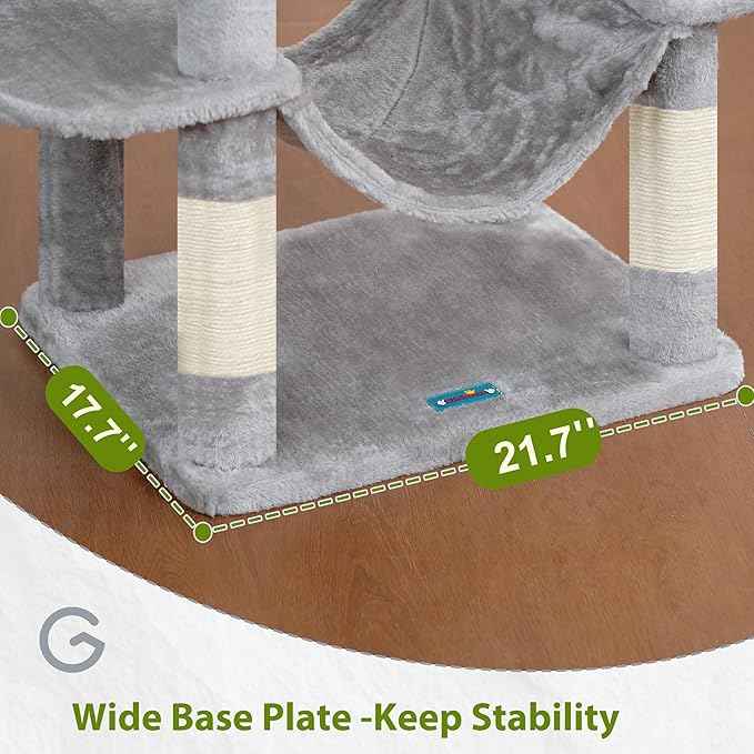 Tall Cat Tree, Large Cat Tower for Adult Cats, 80.7'' (205cm) Heavy-Duty Cat Tree House for Indoor Cats 20 lbs+ with Scratching Posts, 2 Top Perches/Condos, Hammcok, Light Gray GCT034W