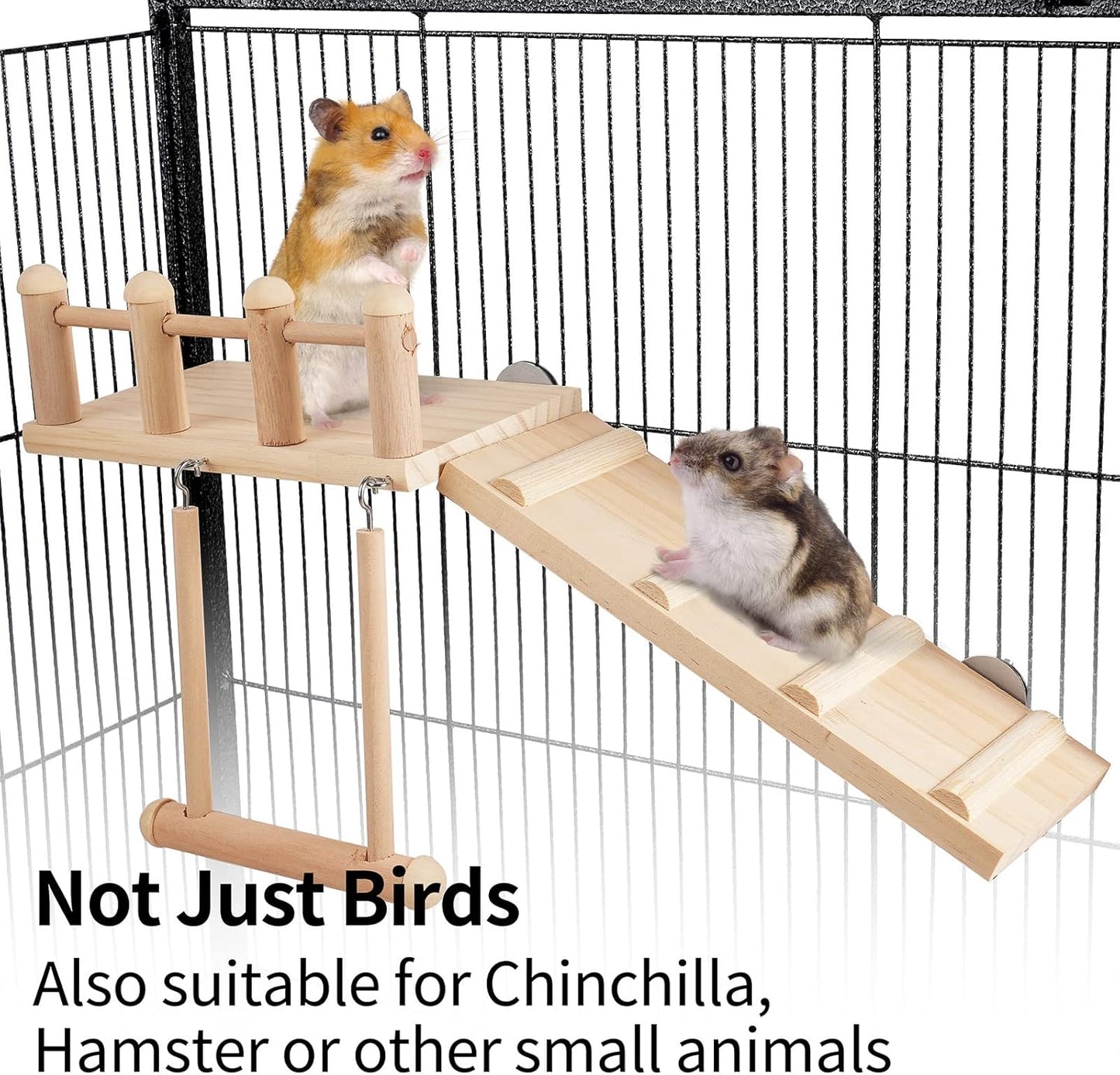 Bird Perches Platform Swing with Climbing Ladder, Parakeet Cage Accessories Wooden Playing Gyms Exercise Sturdy for Small Birds