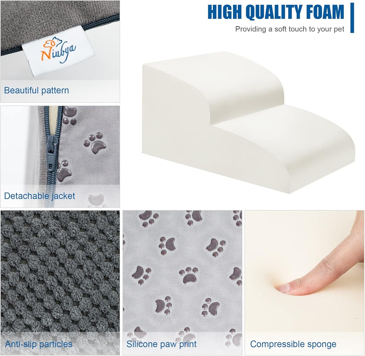 Dog Stairs for Small Dogs - High Density Foam Pet Steps, Extra Wide Dog Ramp with Non-Slip Bottom for High Beds, Couch and Sofa, Best for Dogs Injured, Older Doggy Cats - Pet Explorer