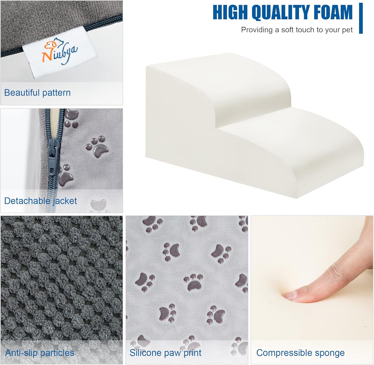 Dog Stairs for Small Dogs - High Density Foam Pet Steps, Extra Wide Dog Ramp with Non-Slip Bottom for High Beds, Couch and Sofa, Best for Dogs Injured, Older Doggy Cats - Pet Explorer