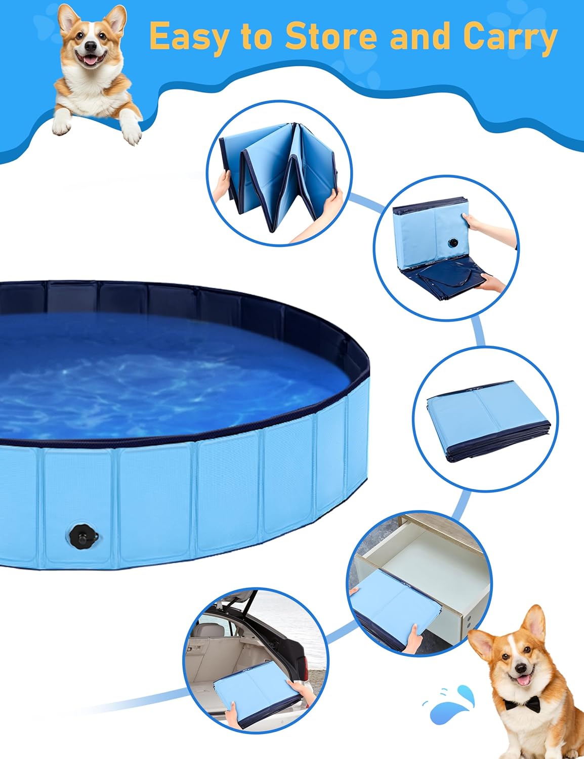 Foldable Dog Pool, Lexda Hard Plastic Shell Pet Swimming Pools for Large Dogs, Collapsible Plastic Pet Pool, Portable Bathing Tub for Dogs (79x12inch) - Pet Explorer
