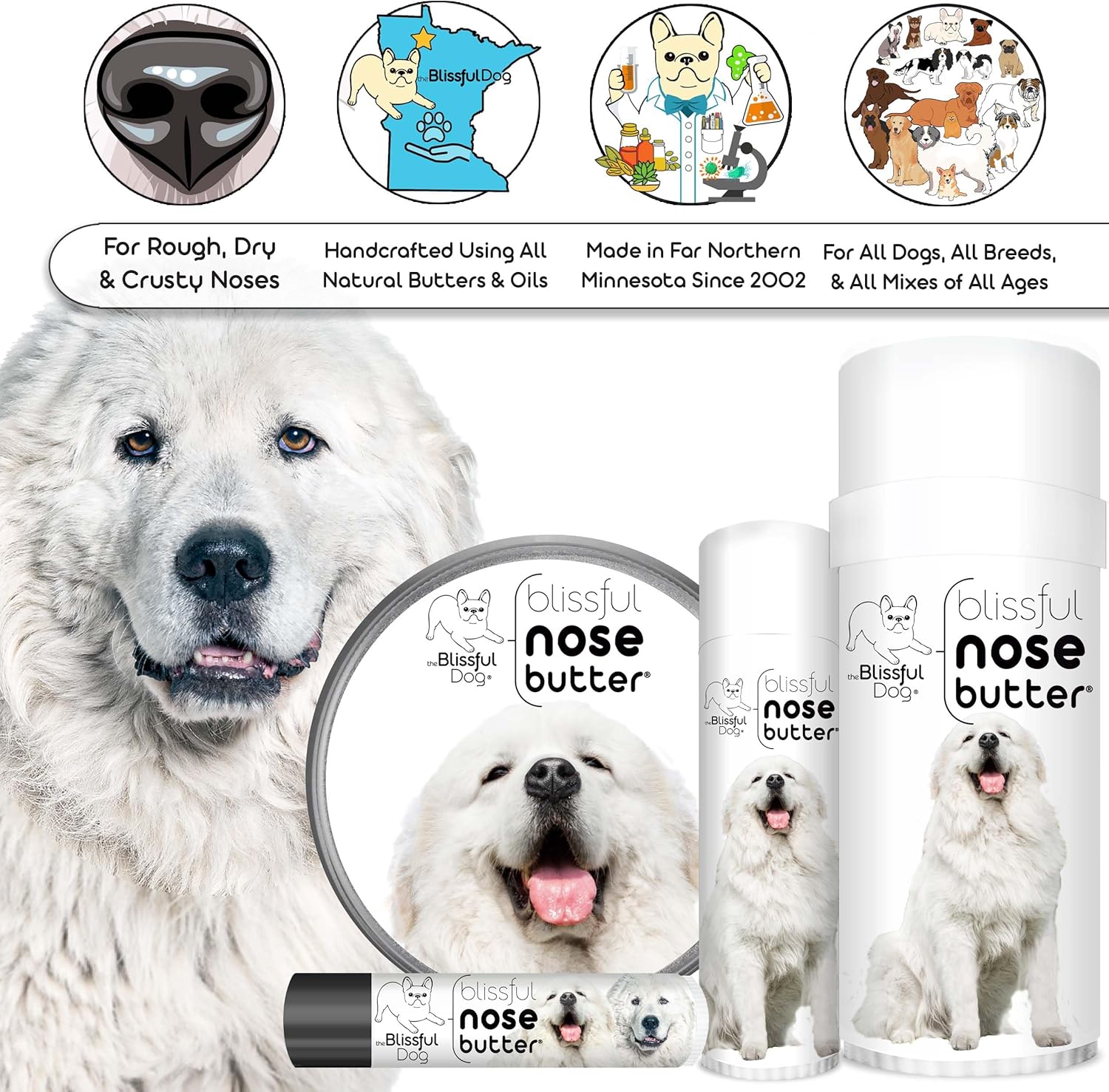 The Blissful Dog Great Pyrenees Unscented Nose Butter - Dog Nose Butter, 16 Ounce - Pet Explorer