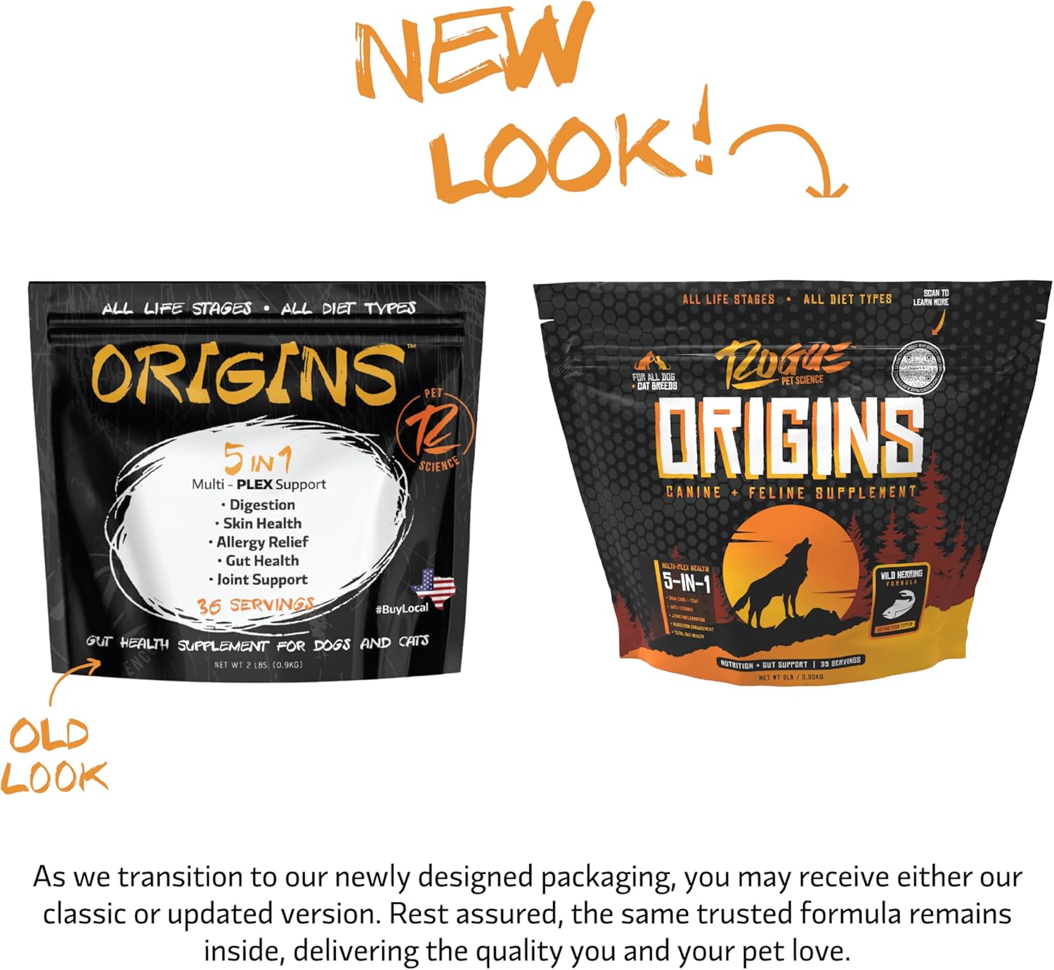 Origins 5-in-1 Dog Supplement - Powdered Food Topper w/Natural Omega 3 Fish Oil - Supports Healthy Digestion, Skin, and Coat - Helps Reduce Itching & Joint Inflammation (2 lbs) - Pet Explorer