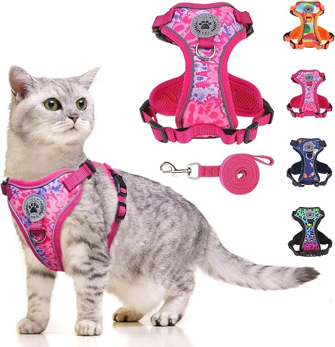 BEAUTYZOO Escape Proof Cat Harness and Leash for Walking, Soft Adjustable Cute Vest for Small to Large Cats, Reflective Breathable Easy-Control Outdoor Jacket, Kitten Harness and Leash Set, Rose, M