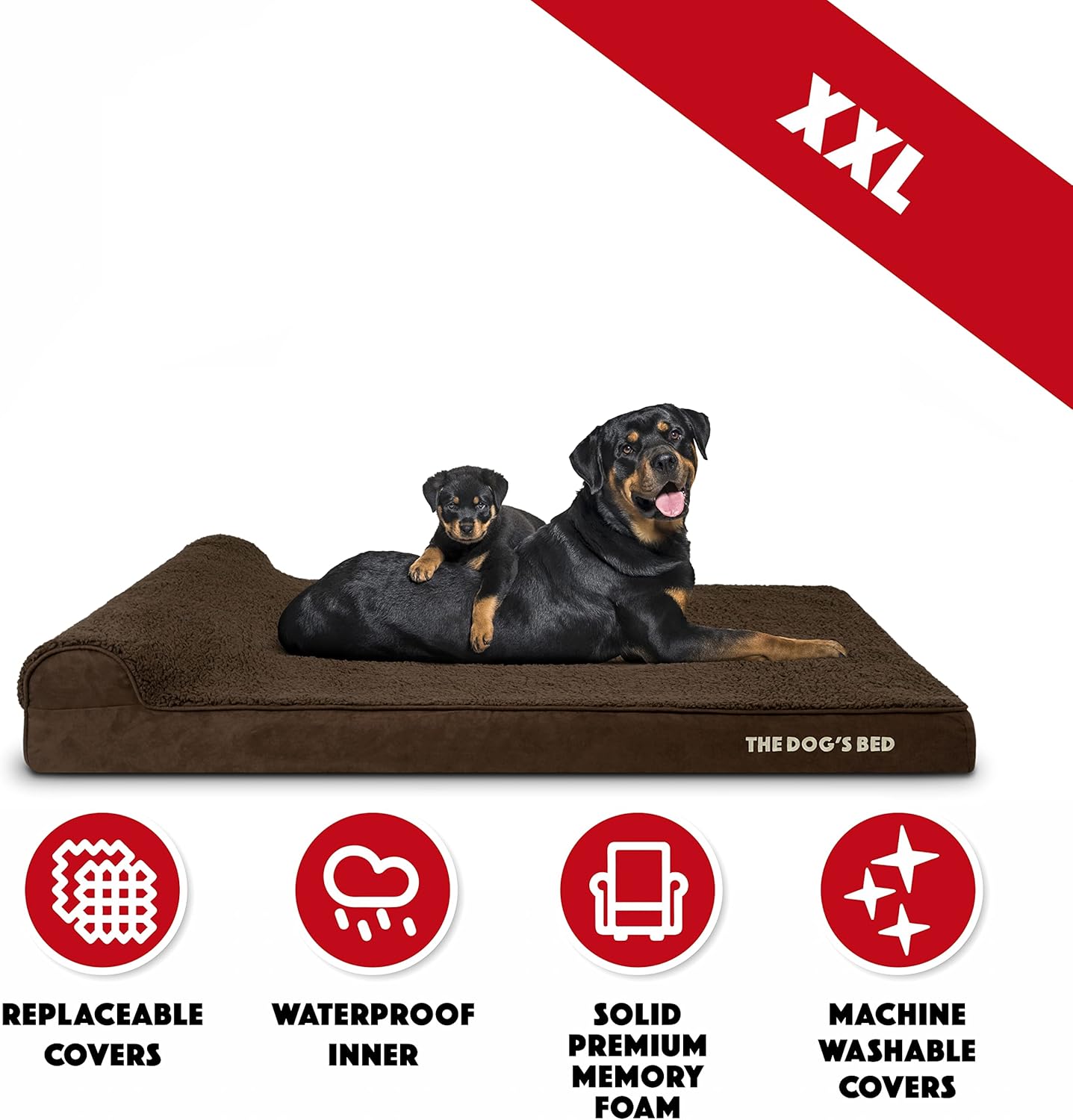 The Dog’s Bed Orthopedic Headrest Dog Bed XXL Brown Plush 54x36, Memory Foam, Pain Relief for Arthritis, Hip & Elbow Dysplasia, Post Surgery, Lameness, Veterinary Approved, Waterproof Washable Cover - Pet Explorer