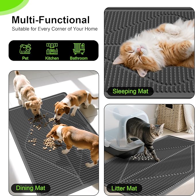 Mofason Rubber Cat Litter Mat - Kitty Litter Box mat - Silicone Litter Trapping Catcher Mat - Cat Supplies & Accessories for Indoor Cats (24" x 15") - Black