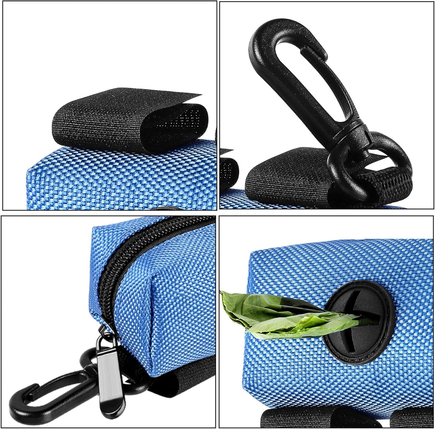 Dog Waste Bag Dispenser Pet Poop Bags Holder for Doggie Waste Bags Dispensers Soft Fabric Zipper Small Doggy Puppy Pouch for Leash Accessory Attachment with Carrier,2PCS Blue&Black - Pet Explorer
