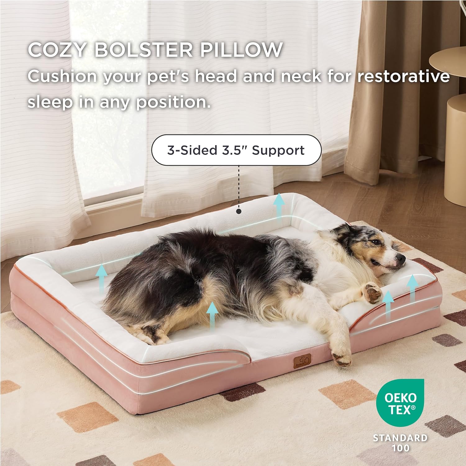 Bedsure XL Orthopedic Dog Bed for Extra Large Dogs - Washable XLarge Dog Cat Bed Waterproof, Comfort Dogs Couch Sofa with Washable Removable Cover, Pet Bed with Nonskid Bottom, Pink, 42" - Pet Explorer