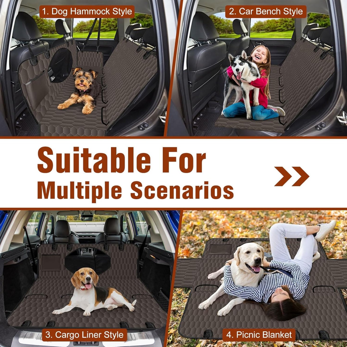 Waterproof Dog Car Seat Cover - Scratch Proof Nonslip Back Seat Hammock with Mesh Window & Storage Pocket for SUVs/Trucks/Sedans-S, Brown/Black - Pet Explorer