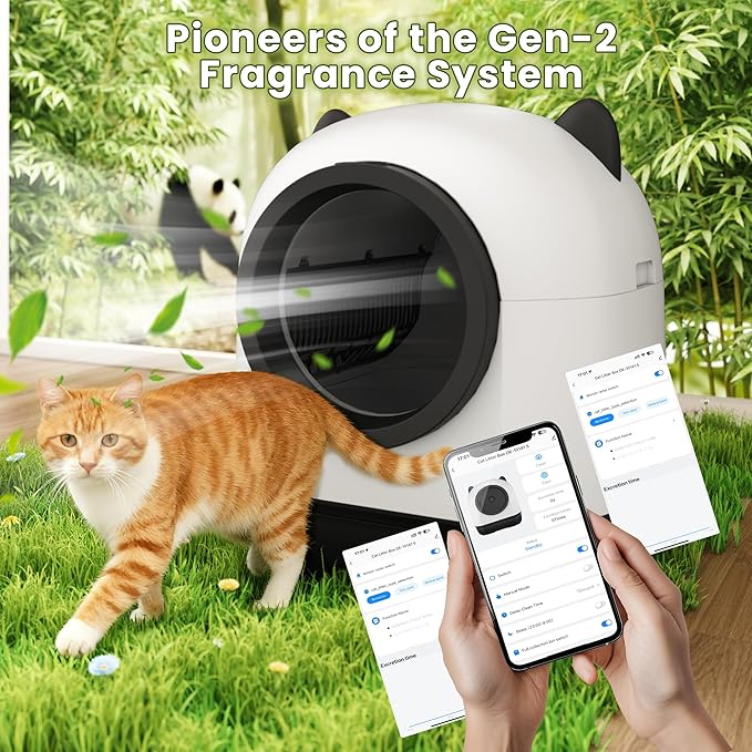 Realbear Automatic Cat Litter Box Self Cleaning Litter Box Large Capacity for Multiple Cats, App Control with Safety Sensors, Includes Scent Cartridge & 2 Roll Garbage Bags