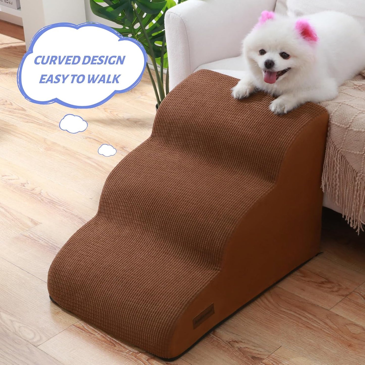 3-Step Dog Ramp and Stairs for Sofa and Chair - Non-Slip Sturdy Pet Steps for Small Dogs and Cats,15.7" H,Brown - Pet Explorer