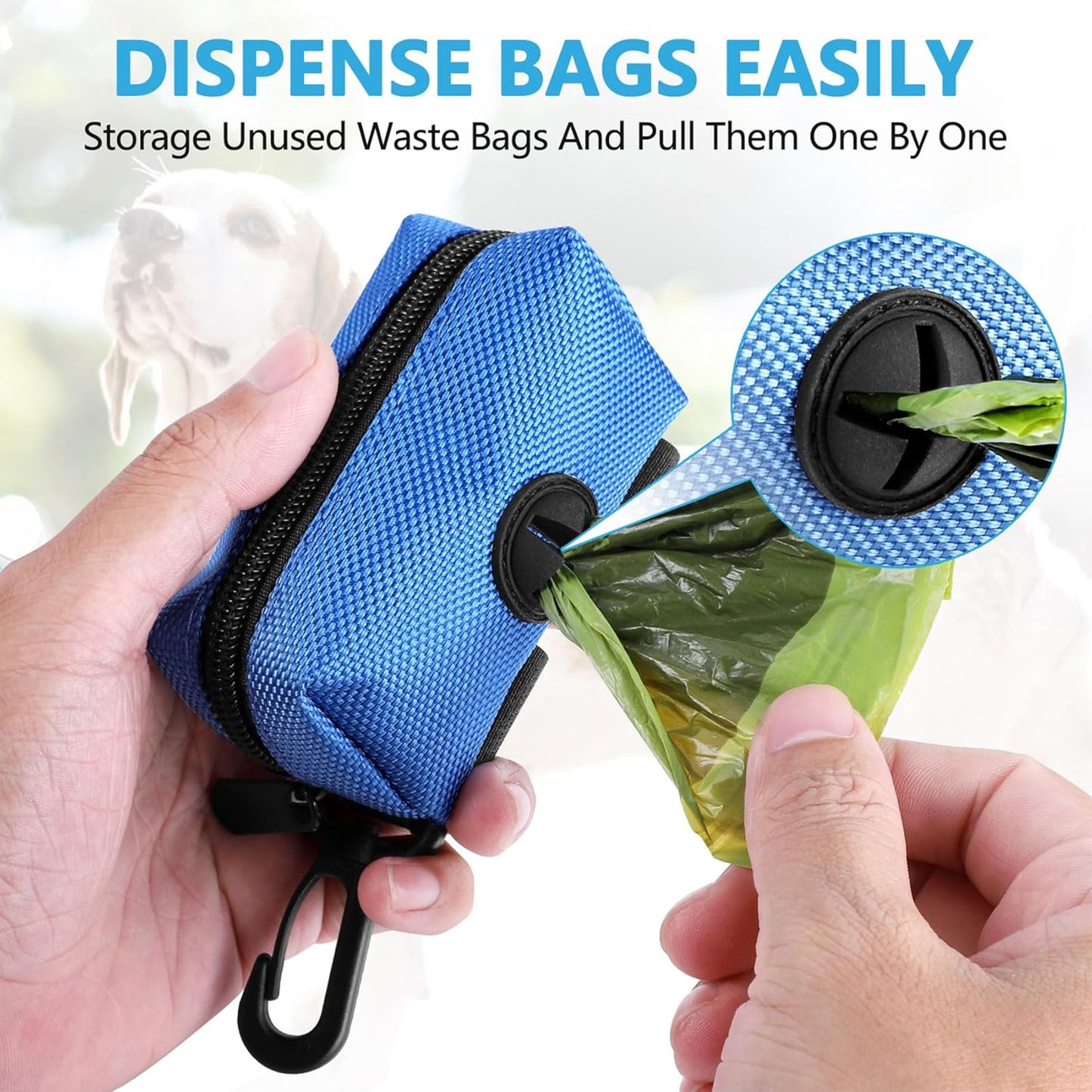 Dog Waste Bag Dispenser Pet Poop Bags Holder for Doggie Waste Bags Dispensers Soft Fabric Zipper Small Doggy Puppy Pouch for Leash Accessory Attachment with Carrier,2PCS Blue - Pet Explorer