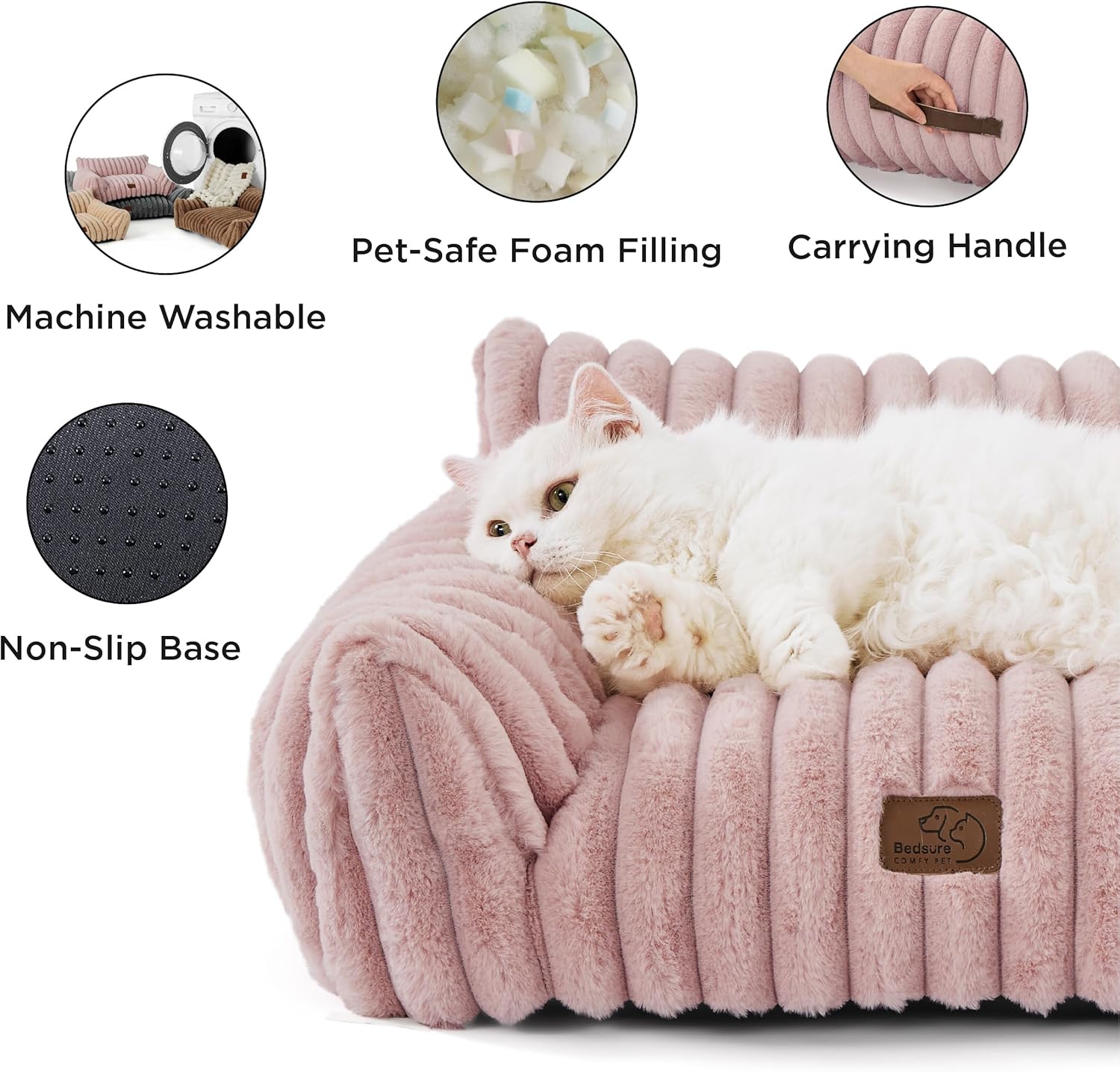 Bedsure Cute Dog Couch for Pets - Fluffy Dog Sofa with Premium Soft Corduroy Fleece, Pet Couch Bed with Washable Cover, Supportive Pet Sofa Bed for Medium Large Dogs, 36inch, Blush Pink - Pet Explorer