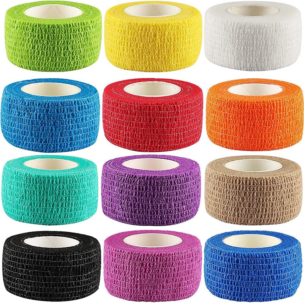 12Pack 1” x 5 Yards Self Adhesive Bandage Wrap, Elastic Self Breathable Self Adherent Wrap for Pets, Athletic Cohesive Bandage for First Aid, Sports Injury & Protection, 12Color - Pet Explorer