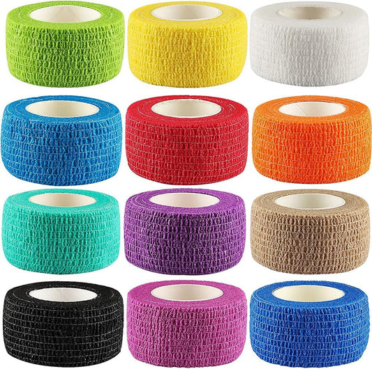12Pack 1” x 5 Yards Self Adhesive Bandage Wrap, Elastic Self Breathable Self Adherent Wrap for Pets, Athletic Cohesive Bandage for First Aid, Sports Injury & Protection, 12Color - Pet Explorer