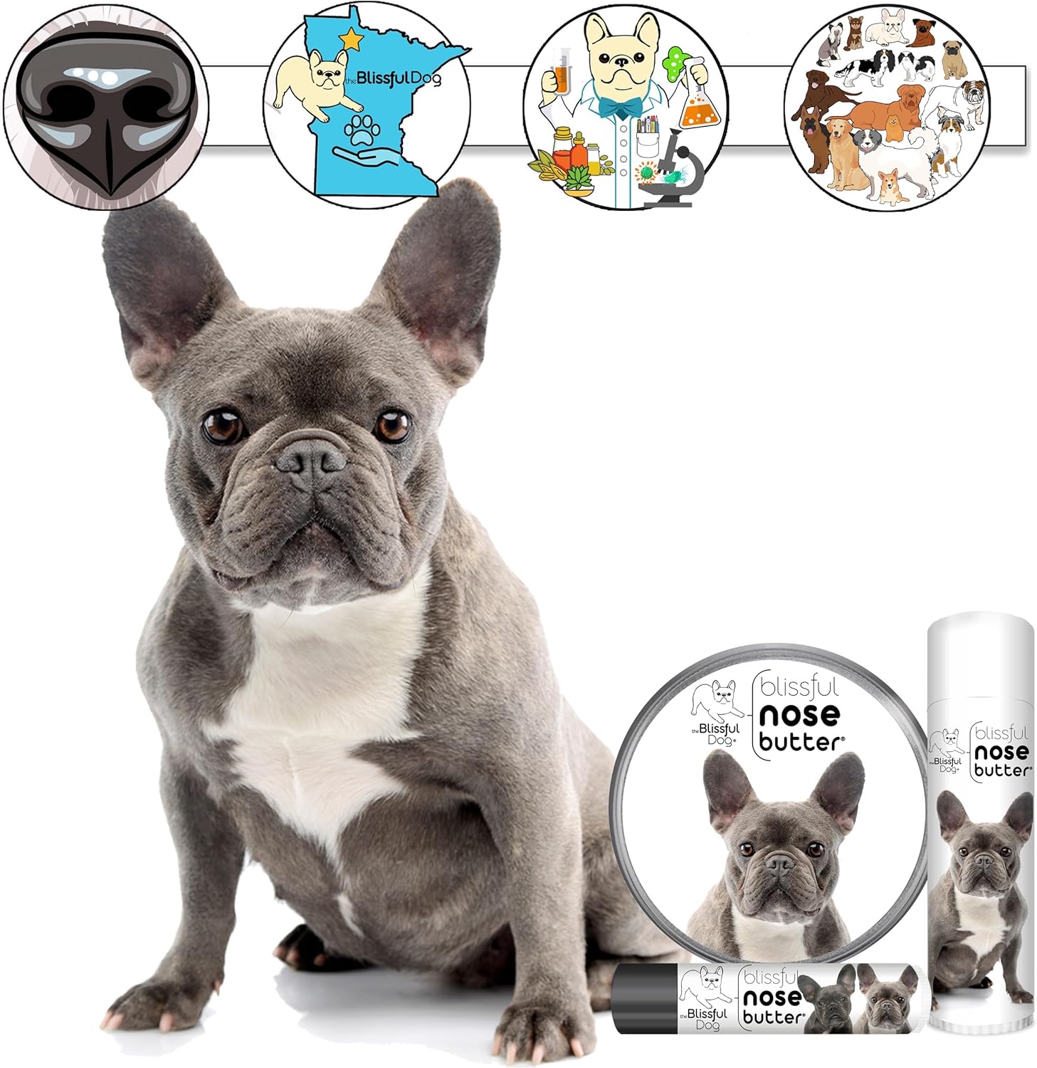 The Blissful Dog Blue French Bulldog Unscented Nose Butter, 16oz - Pet Explorer