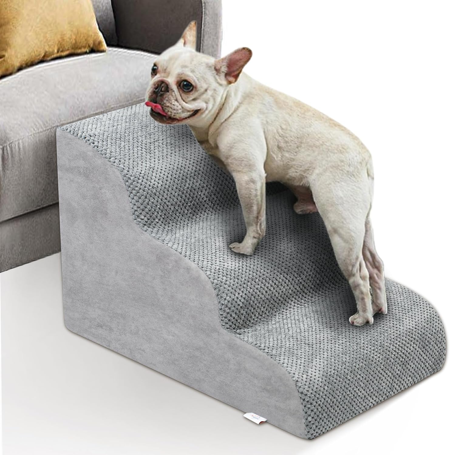 Dog Stairs for Small Dogs - High Density Foam Dog Ramp, Extra Wide Pet Steps with Non-Slip Bottom for High Beds, Couche and Sofa, Best for Dogs Injured, Older Doggy Cats (Grey, 3 Steps) - Pet Explorer