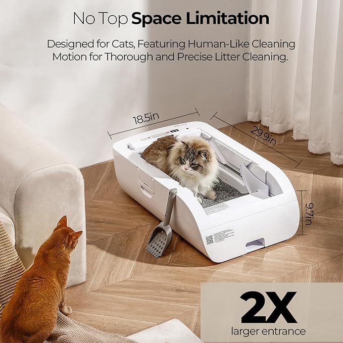 Open-Top Self-Cleaning Automatic Cat Litter Box-Smart APP Control (2.4G/5G) with Health Tracking&24H Backup, Dual Safety Sensors&Odorless Design for Multi-Cat Homes+3 Waste Bags