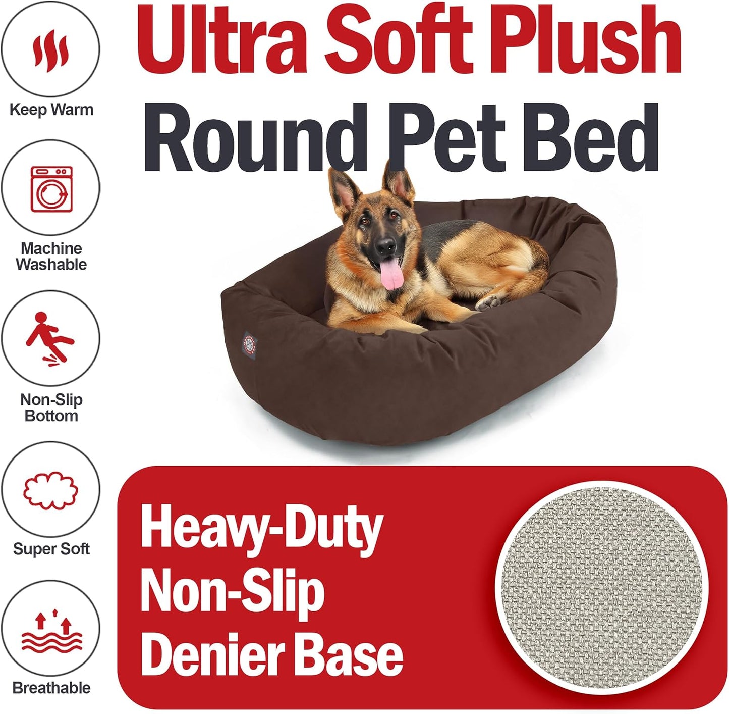 Majestic Pet 52 Inch Suede Shredded Memory Foam Mix Calming Extra Large Dog Bed Washable 52 x 35 x 11 (Inch) - Cozy Soft Round Donut Dog Bed with Spine for Head Support - Pet Bed Chocolate - Pet Explorer