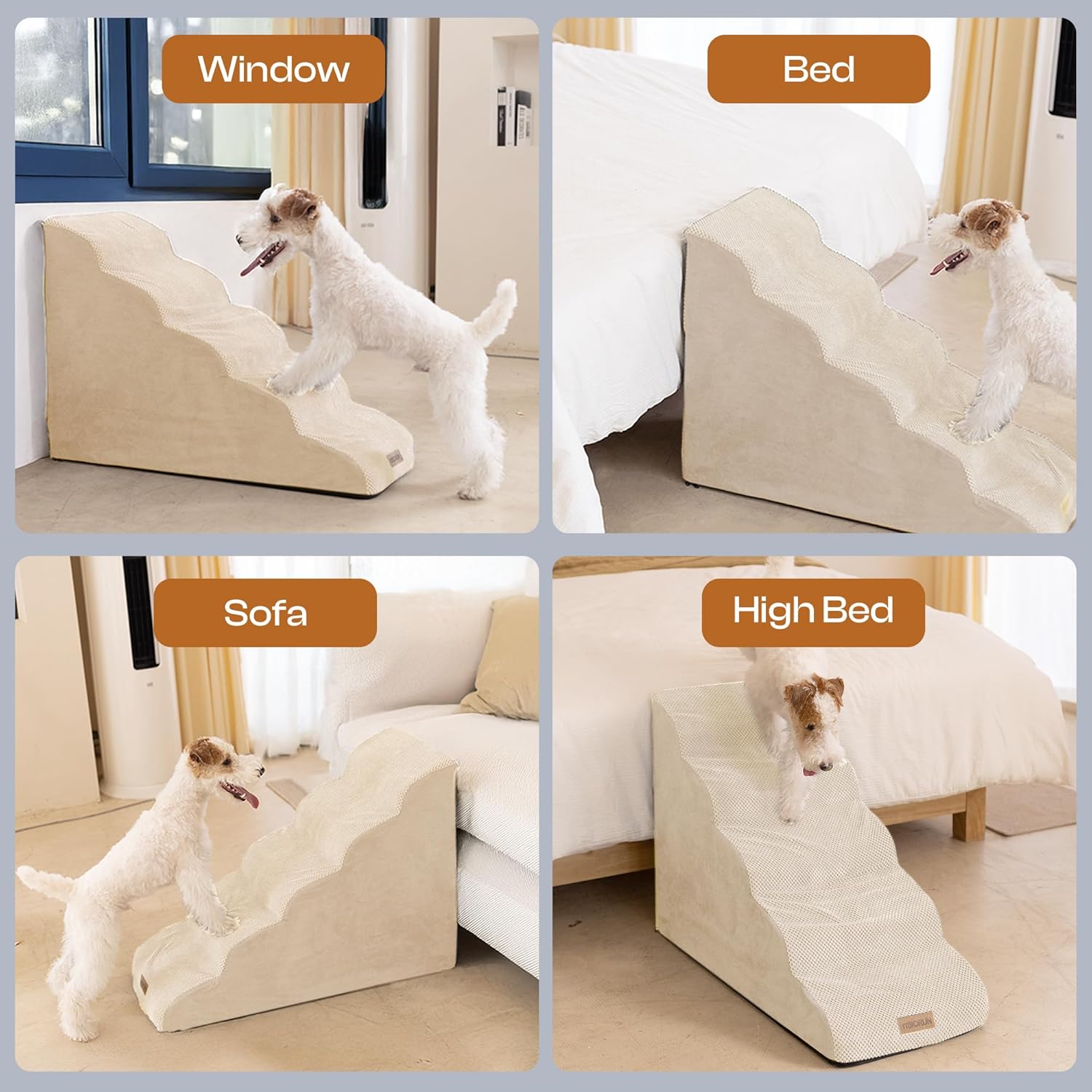 Dog Stairs for High Beds, Extra Tall 24.5" 5-Step Pet Steps for Medium & Small Dogs, Foam Ramp for Tall Couch & Bed, Washable Cover - Dog Steps for Bed - Pet Explorer