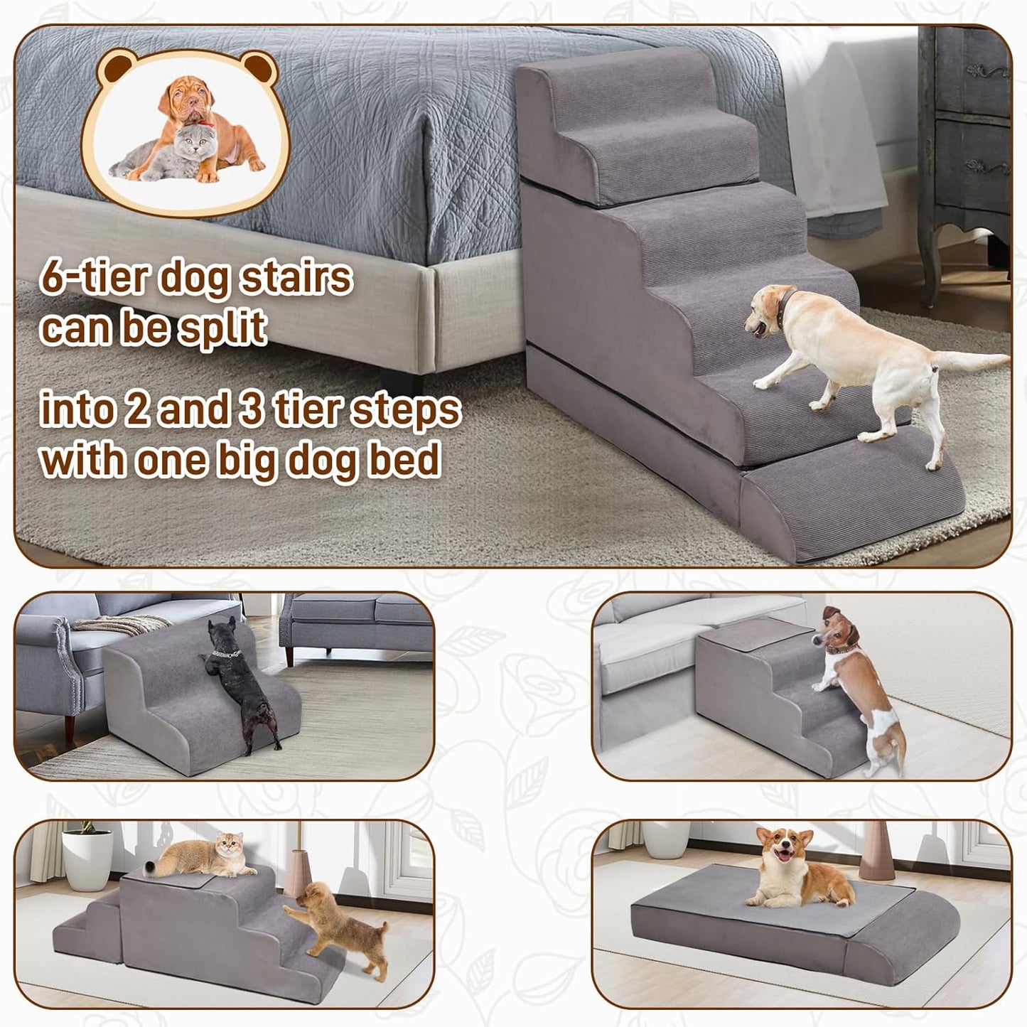 24-30inches High Dog Stairs & Steps for High Beds Tall, LitaiL 29inch 6 Steps Pet Stairs/Steps for High Beds Large Dogs, Non-Slip Dog Ramps for Small Dogs, for Older Cats - Pet Explorer