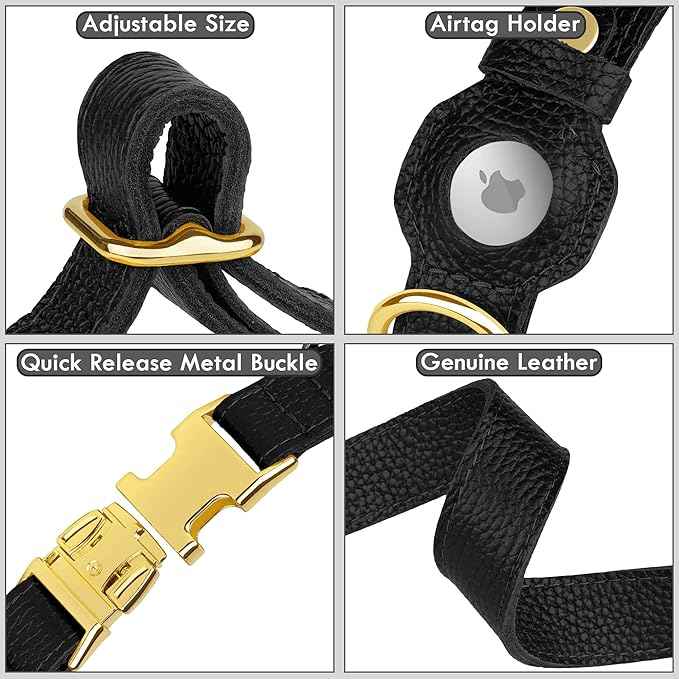 Leather Airtag Dog Collar - Soft Tracking Dog Collar with Apple AirTag Holder and Metal Buckle - Safety GPS Pet Collars for Small Medium Large Dogs Puppy Pink Red (Black, S, 12"-15" Neck Fit)