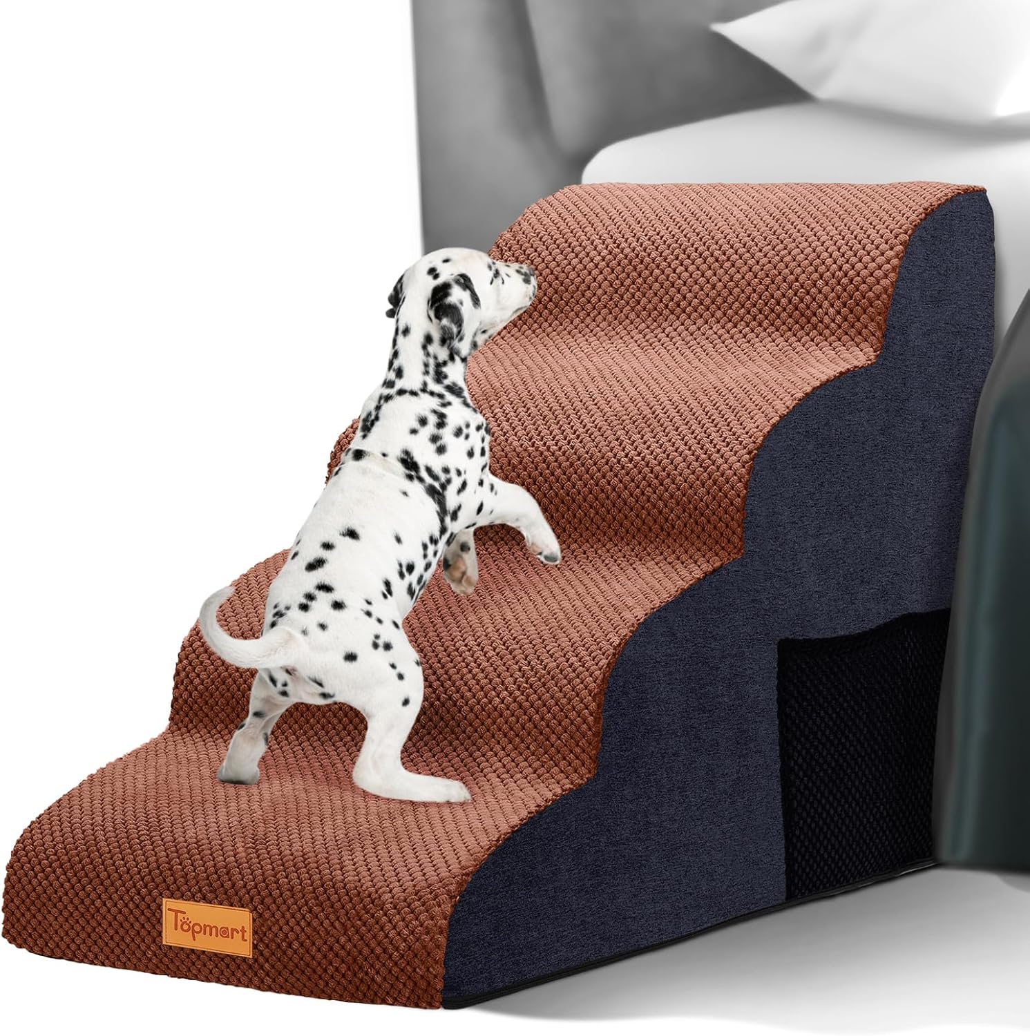 Topmart High Density Foam Dog Steps 4 Tiers,Extra Wide Deep Pet Steps,Non-Slip Dog Stairs Ramp for Bed,Soft Foam Cat Ladder,Best for Older Injured,Older Pets,Cats with Joint Pain - Pet Explorer
