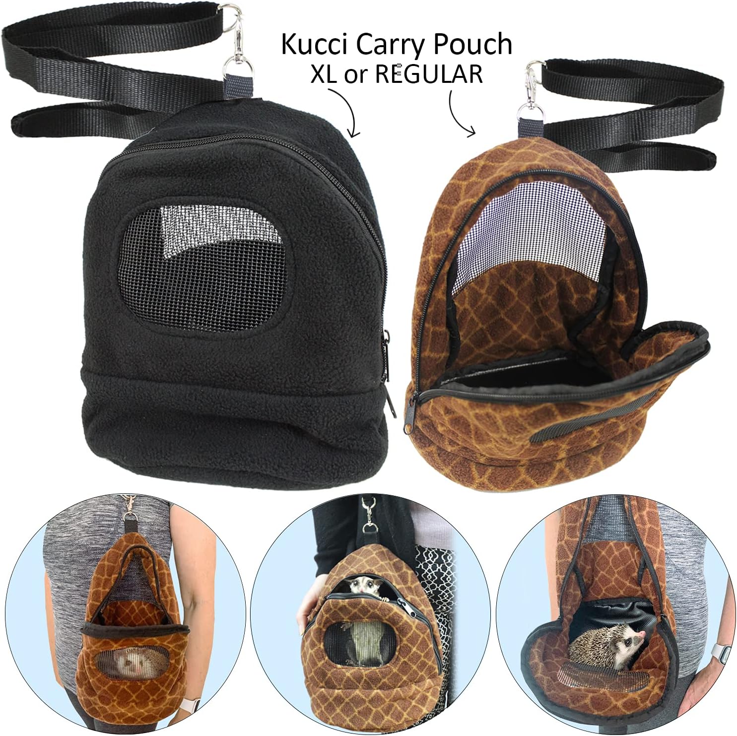 Kucci Carry Pouch - Fleece Travel Bonding Carrier Bag - for Sugar Gliders, Squirrels, Marmosets, Hamsters, Rodents, Rats, Reptiles & Other Small Pets (X-Large) - Pet Explorer
