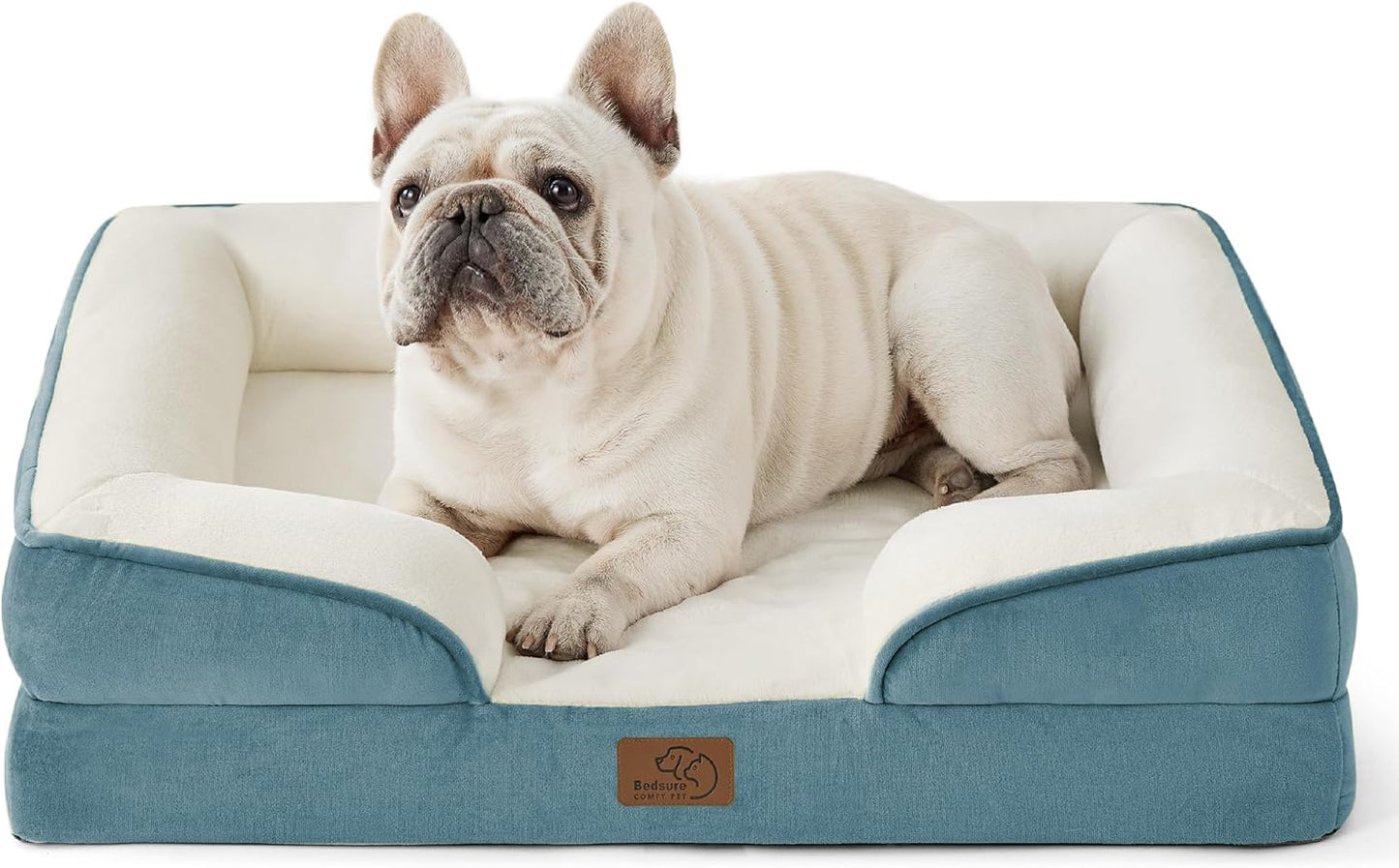 Bedsure Orthopedic Dog Bed Medium Size Dogs - Washable Medium Dog Cat Bed Waterproof, Comfort Pet Couch Sofa with Washable Removable Cover, Pets Bed with Nonskid Bottom, Dune Haze Blue, 28" - Pet Explorer