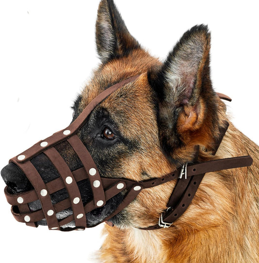 CollarDirect Dog Muzzle German Shepherd Dalmatian Doberman Setter Leather Basket Medium Large Breeds (Chestnut Brown, Medium) - Pet Explorer
