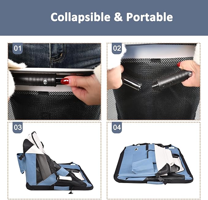 JESPET Soft Dog Crates Kennel for Pets, 3 Door Soft Sided Folding Travel Pet Carrier with Straps and Fleece Mat for Dogs, Cats(6-Lake Blue, Small(24" L x 16.5" W x 16.5" H))