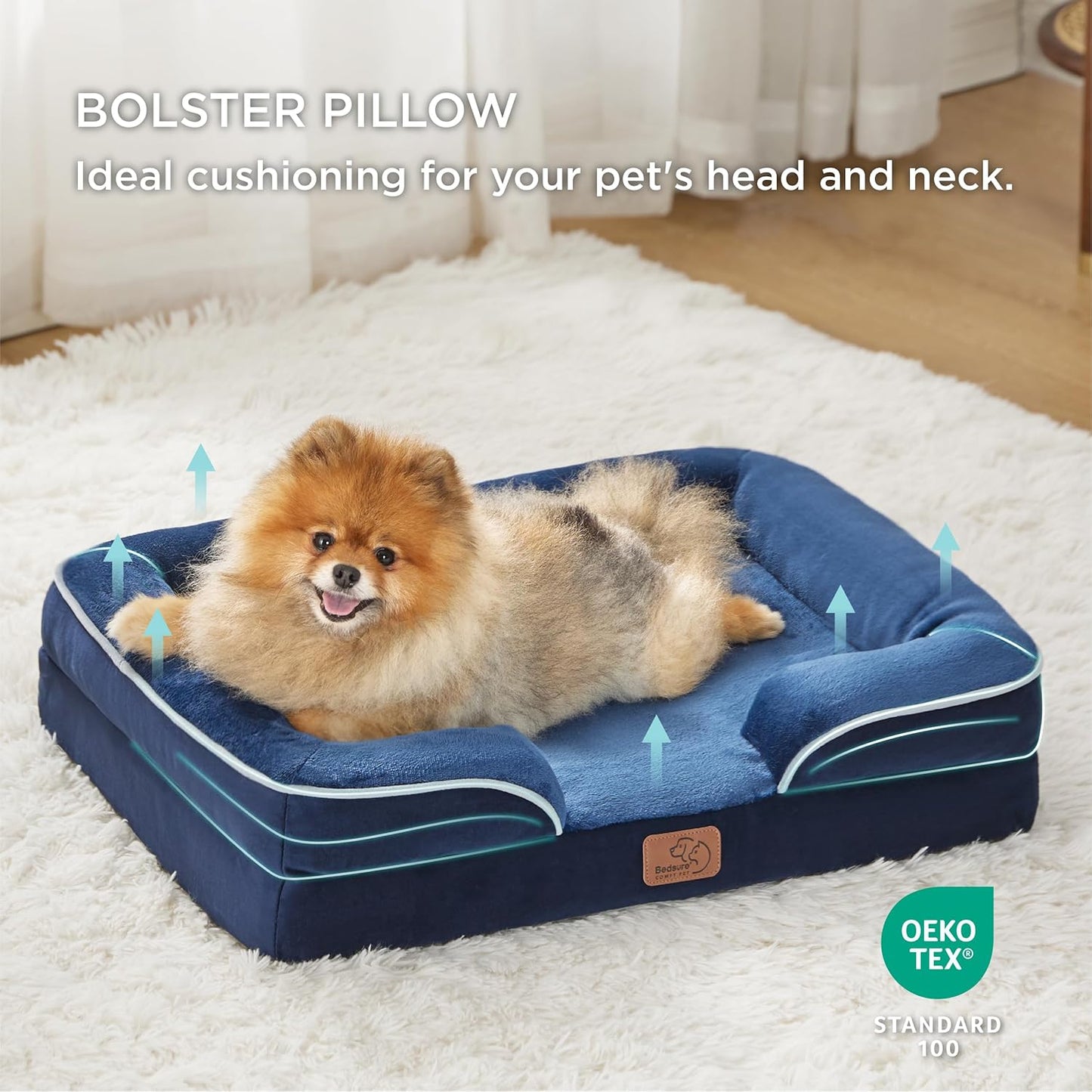 Bedsure Orthopedic Dog Beds for Small Dogs - Washable Small Dog Cat Bed Waterproof, Comfort Pet Couch Sofa with Washable Removable Cover, Pets Bed with Nonskid Bottom, Blue Navy, 24" - Pet Explorer