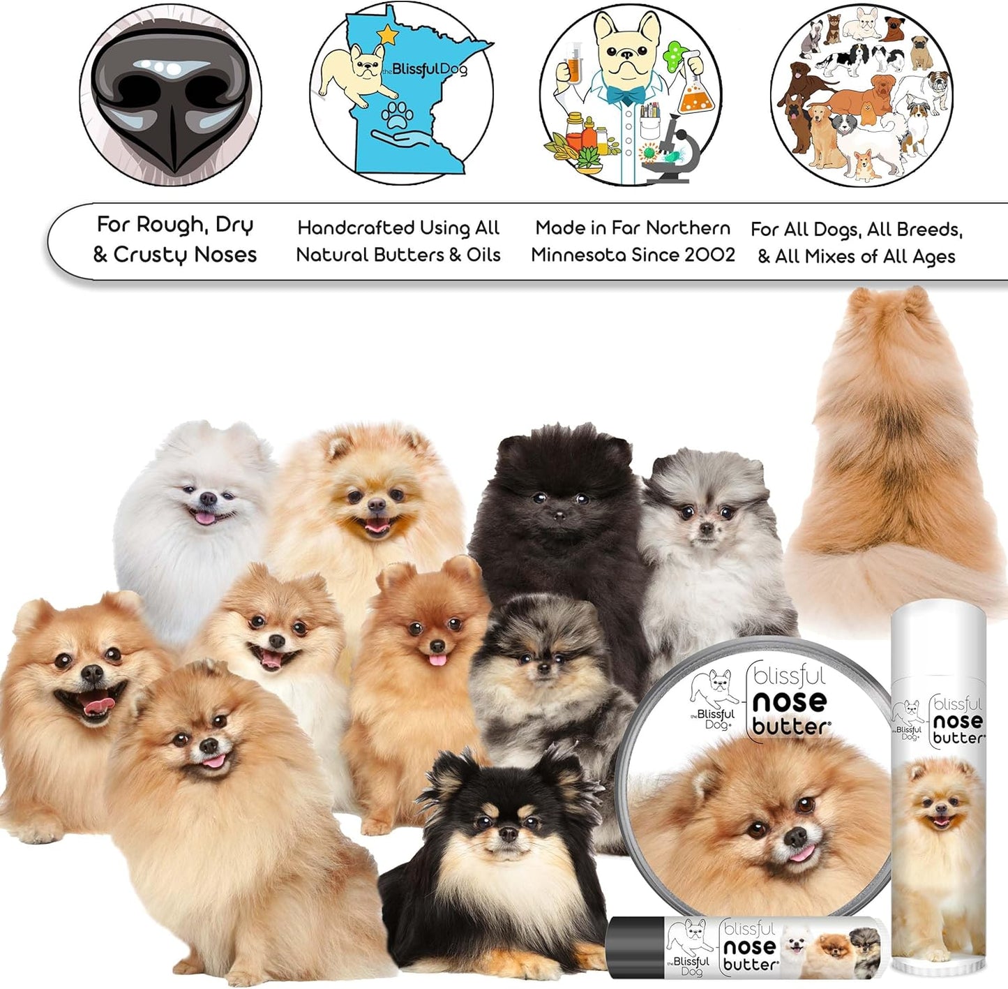 The Blissful Dog Pomeranian Nose Butter for Dry, Cracked Skin, Lick-Safe Dog Nose Balm with Moisturizing Shea Butter, Almond, Olive, and Essential Oils, Pet Supplies, Uncented, 8 oz. - Pet Explorer