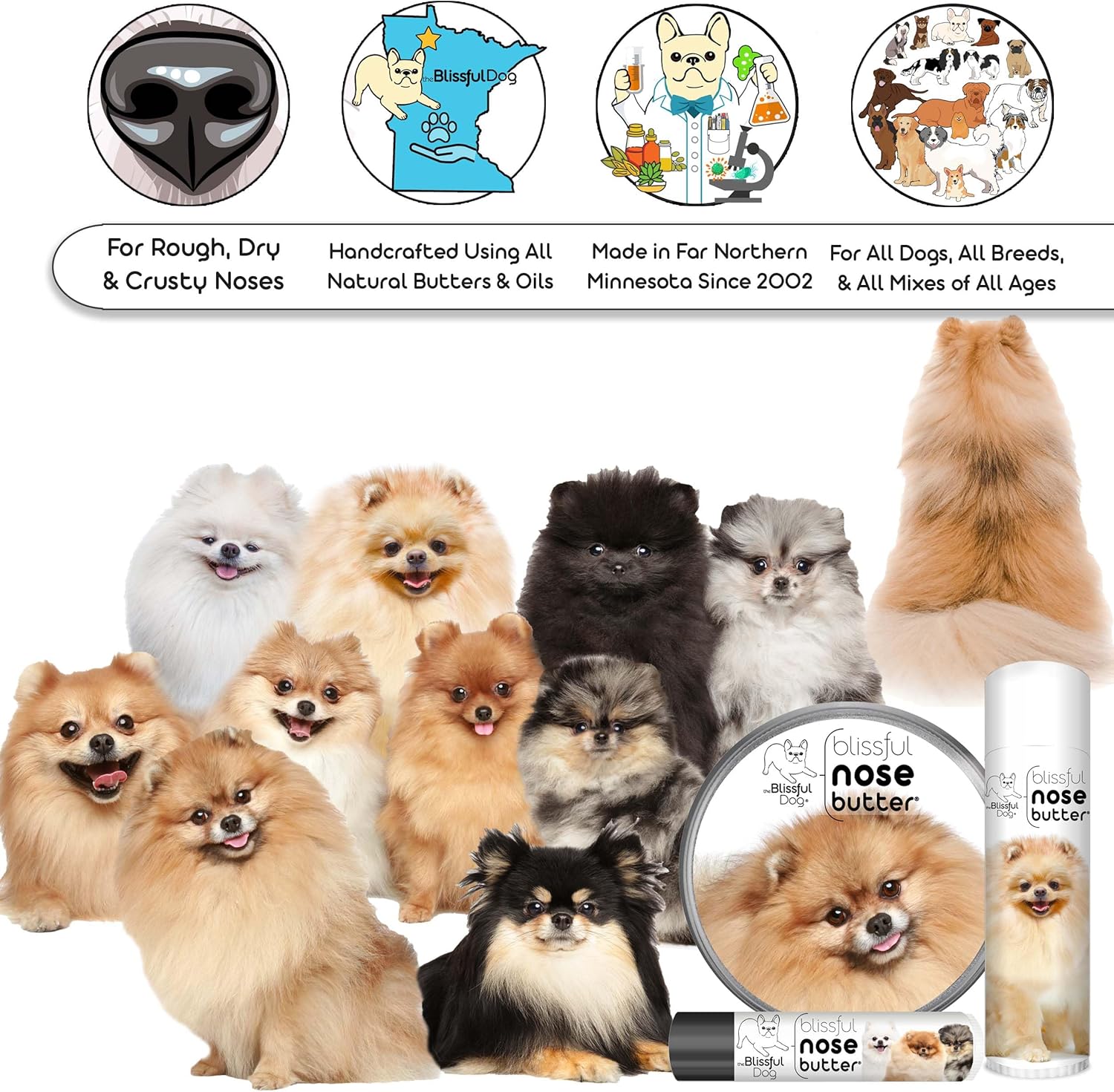 The Blissful Dog Pomeranian Nose Butter for Dry, Cracked Skin, Lick-Safe Dog Nose Balm with Moisturizing Shea Butter, Almond, Olive, and Essential Oils, Pet Supplies, Uncented, 0.50 oz. - Pet Explorer